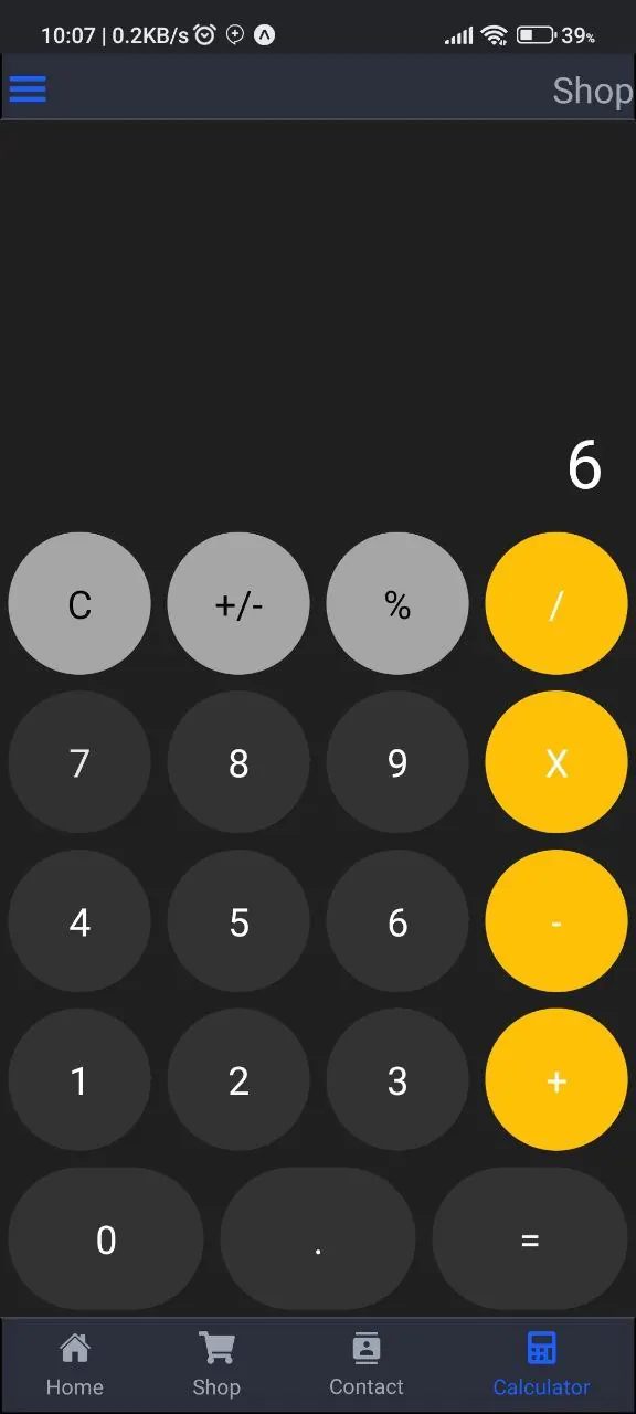 Screens of the calculator mobile app
