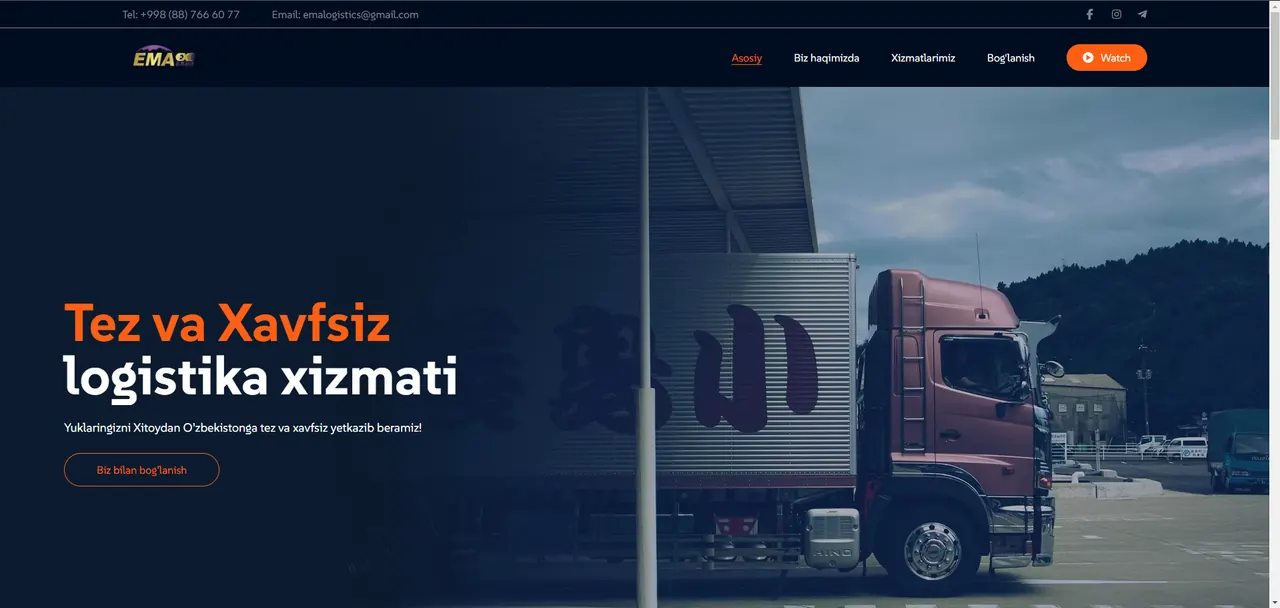 Home page of the EMA Logistics website