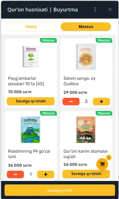 Husnixat online shop running as a Telegram mini app