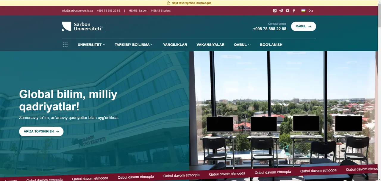 Home page of the Sarbon University website